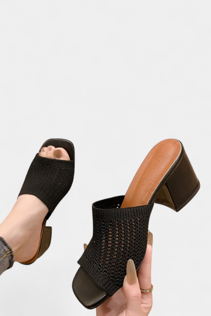 Christy Breathable Knit Sandals with Square Heel and Toe Design