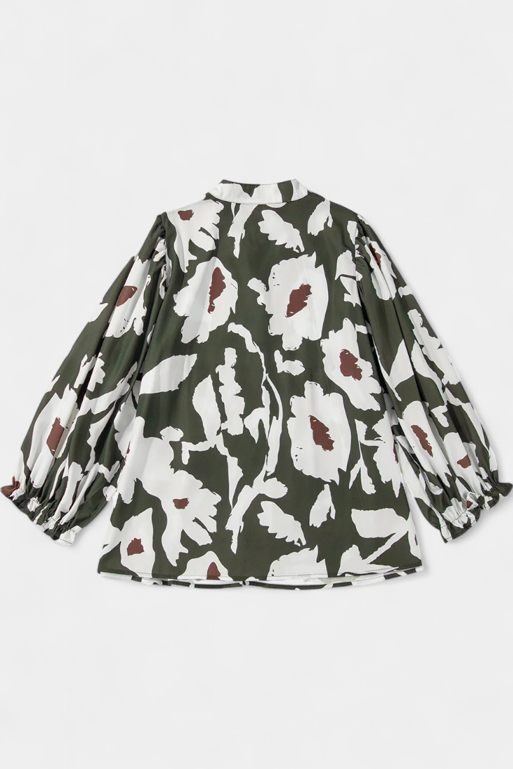 Filomena Relaxed Blouse with Puff Sleeves and Abstract Floral Design