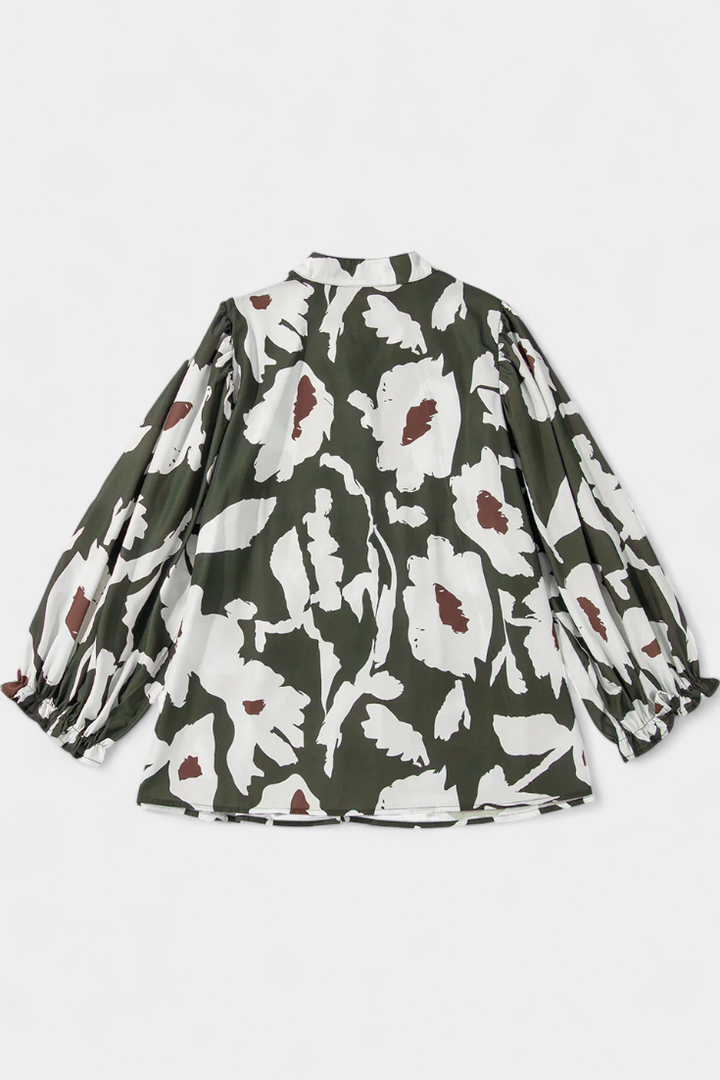 Filomena Relaxed Blouse with Puff Sleeves and Abstract Floral Design
