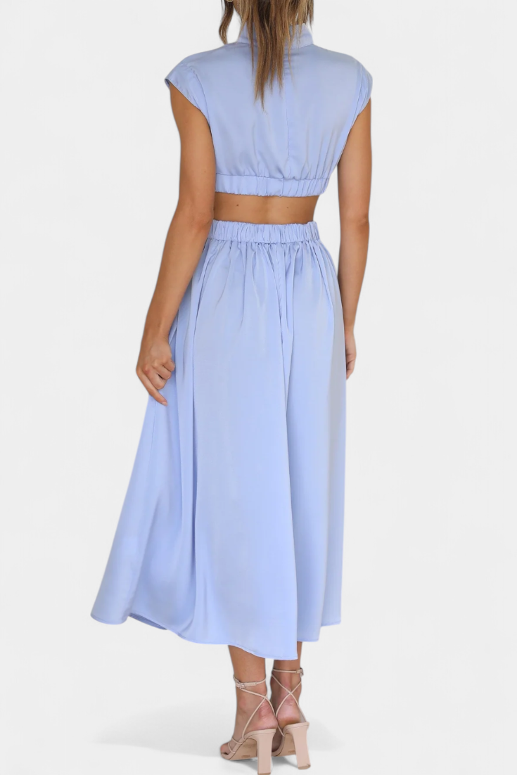 Jocelyn High Neck Top and Flowing Skirt with Side Slits