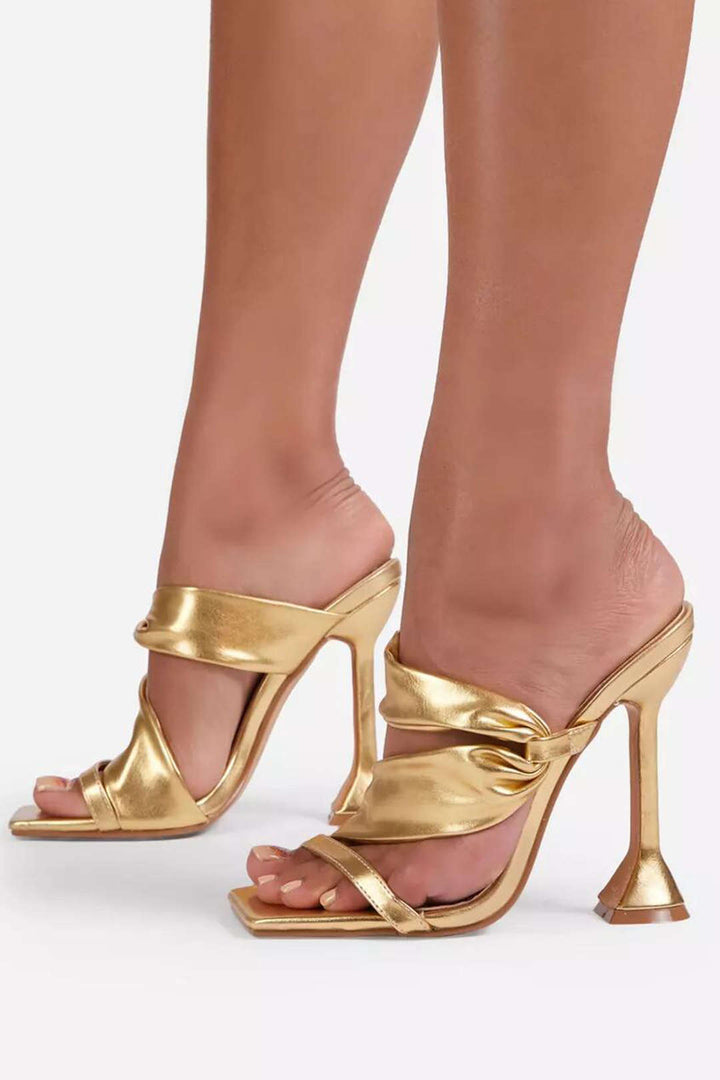 Sarah Crumpled Metal High Heels with Square Toe
