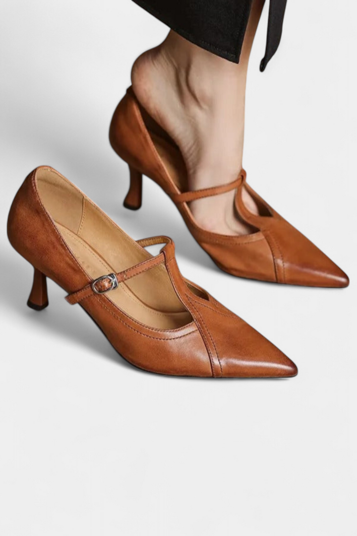 Zulema Pointed Toe T-Bar Stiletto Heels