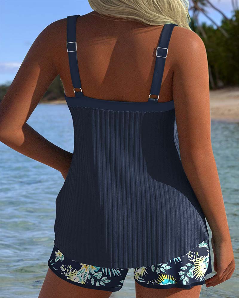 Laluna® | Striped Tankini Set with Coordinating Beach Shorts