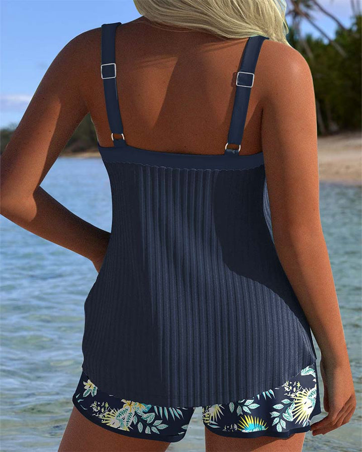 Laluna® | Striped Tankini Set with Coordinating Beach Shorts