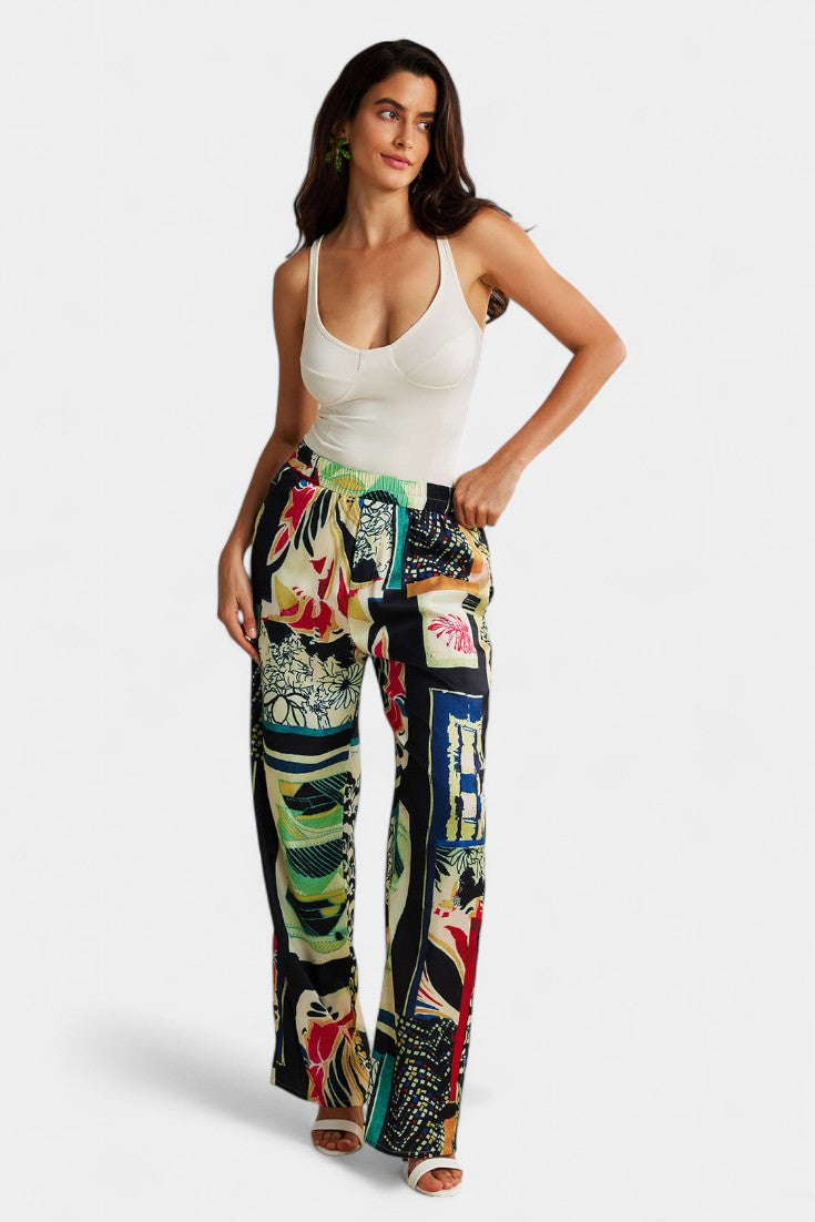 Floral Print High-Waisted Straight Leg Trousers