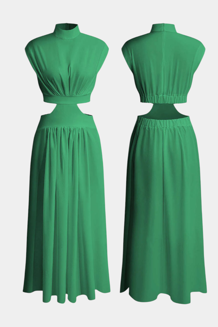 Jocelyn High Neck Top and Flowing Skirt with Side Slits