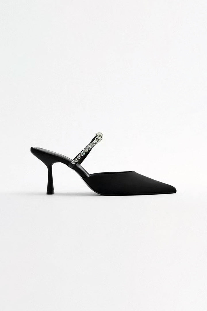 Rhinestone-Embellished Pointed Toe High Heeled Sandals