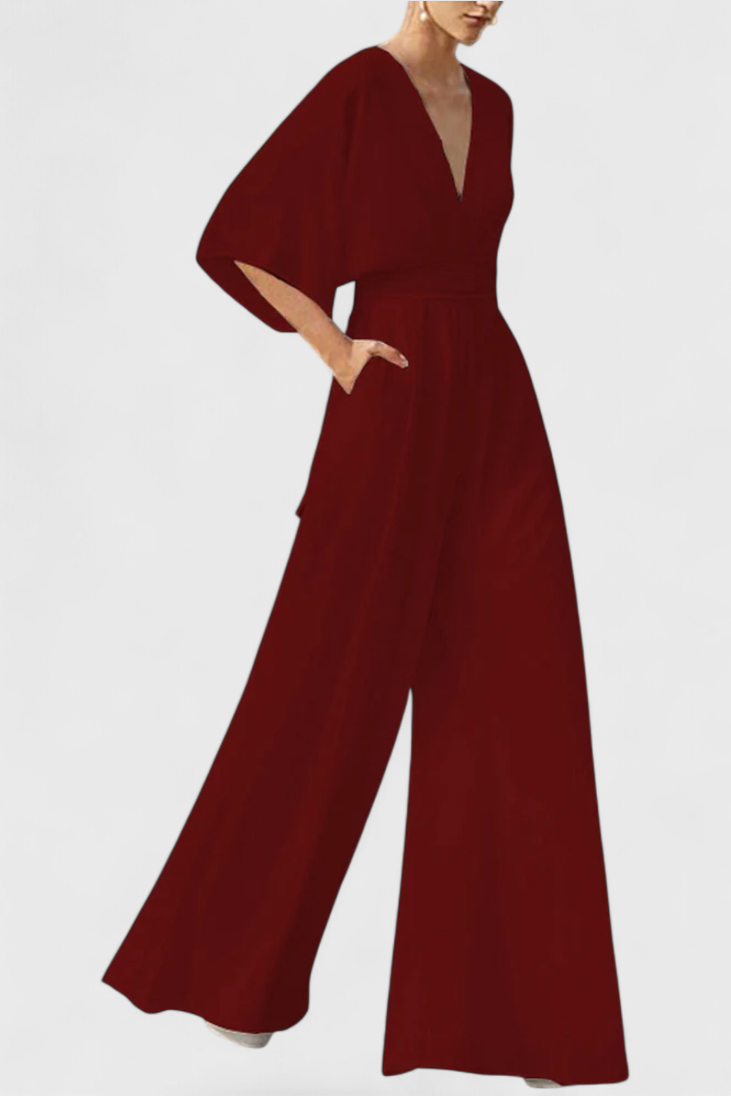 Isaura Chic Jumpsuit with Cape Sleeves and V-Neck Design