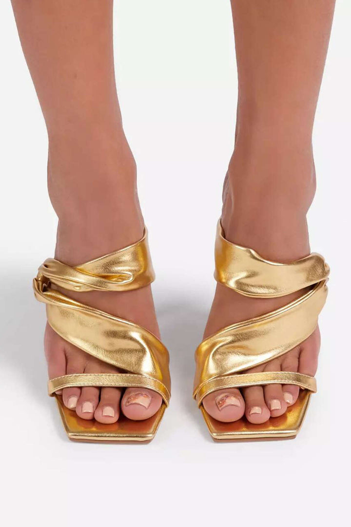 Sarah Crumpled Metal High Heels with Square Toe