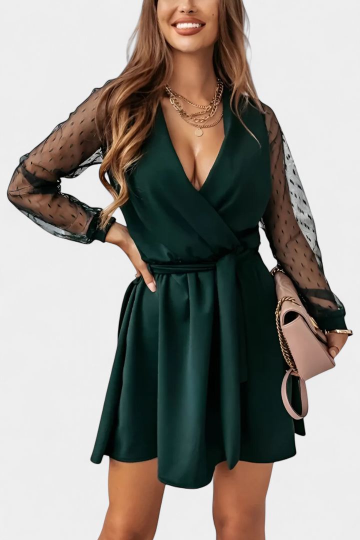 Calandra Structured Neckline Mini Dress with Fitted Silhouette