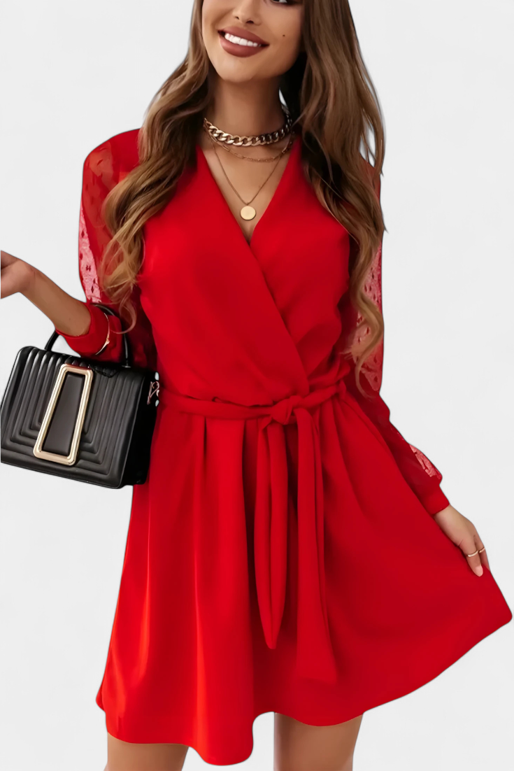 Calandra Structured Neckline Mini Dress with Fitted Silhouette