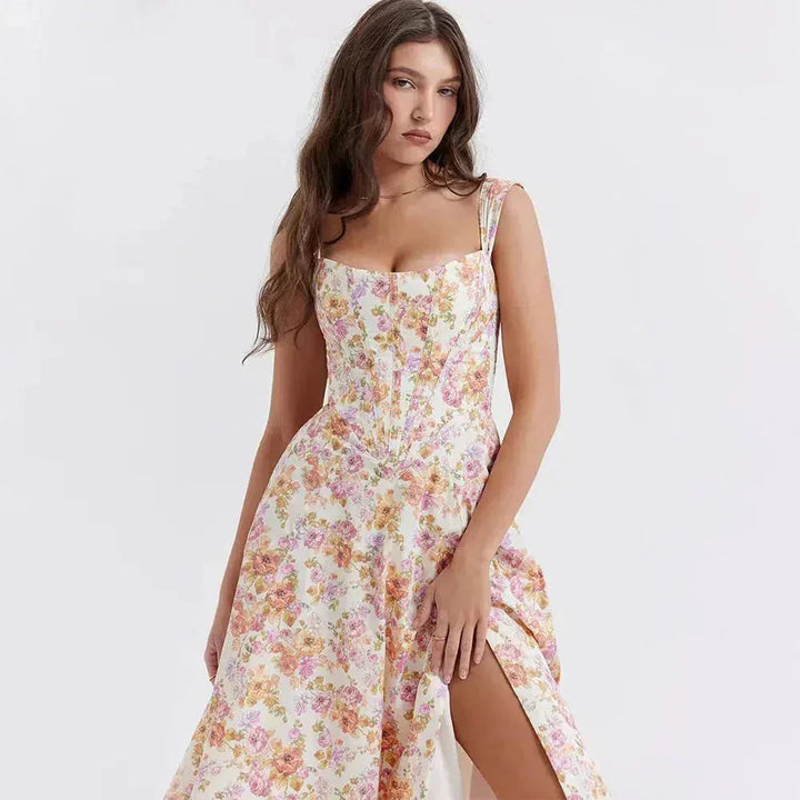 Freya - Corset-Style Floral Midi Dress