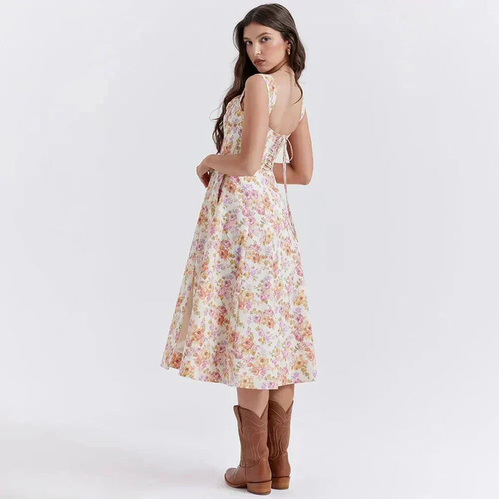 Freya - Corset-Style Floral Midi Dress