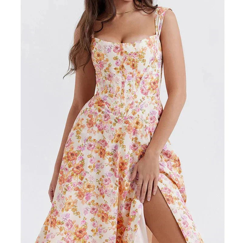 Freya - Corset-Style Floral Midi Dress
