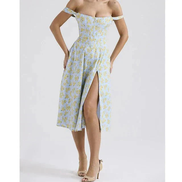 Freya - Corset-Style Floral Midi Dress