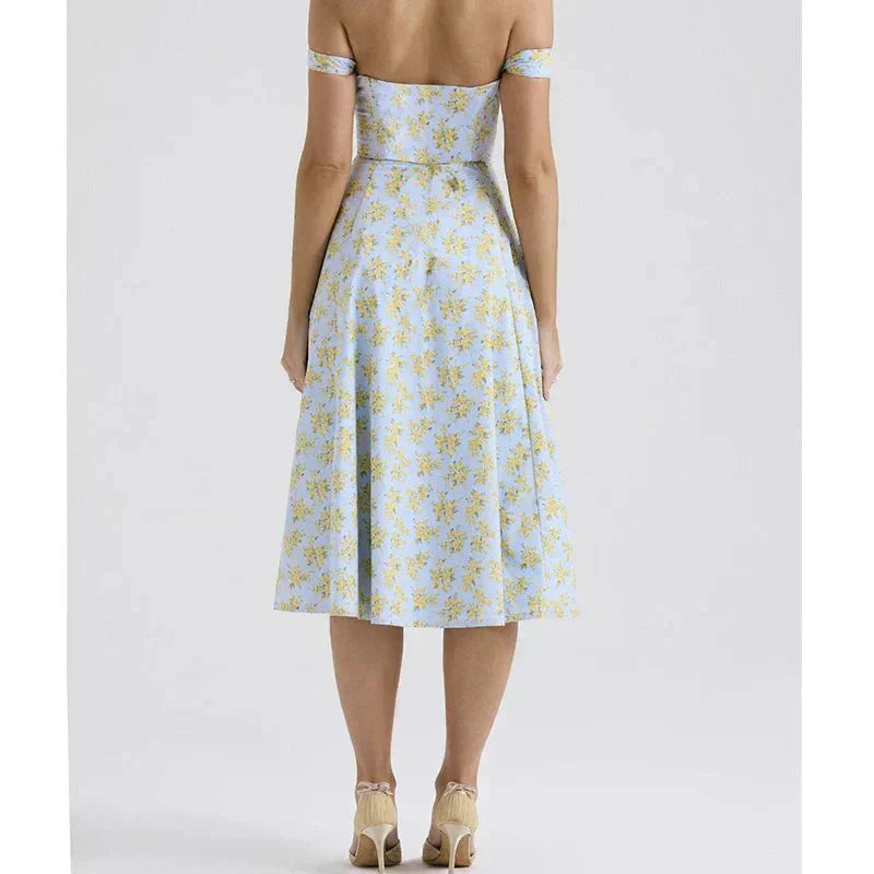 Freya - Corset-Style Floral Midi Dress