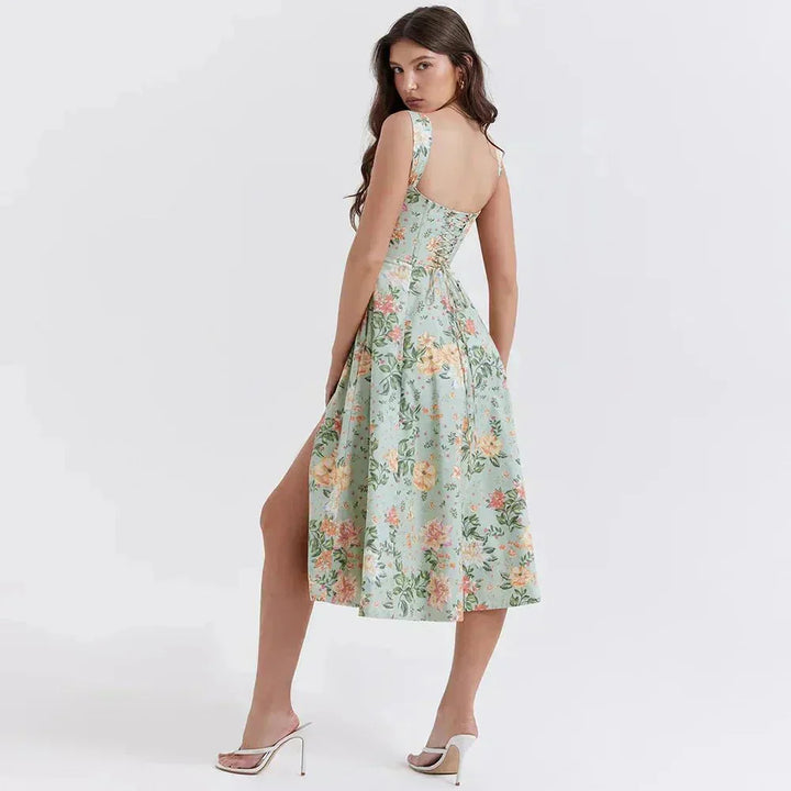 Freya - Corset-Style Floral Midi Dress