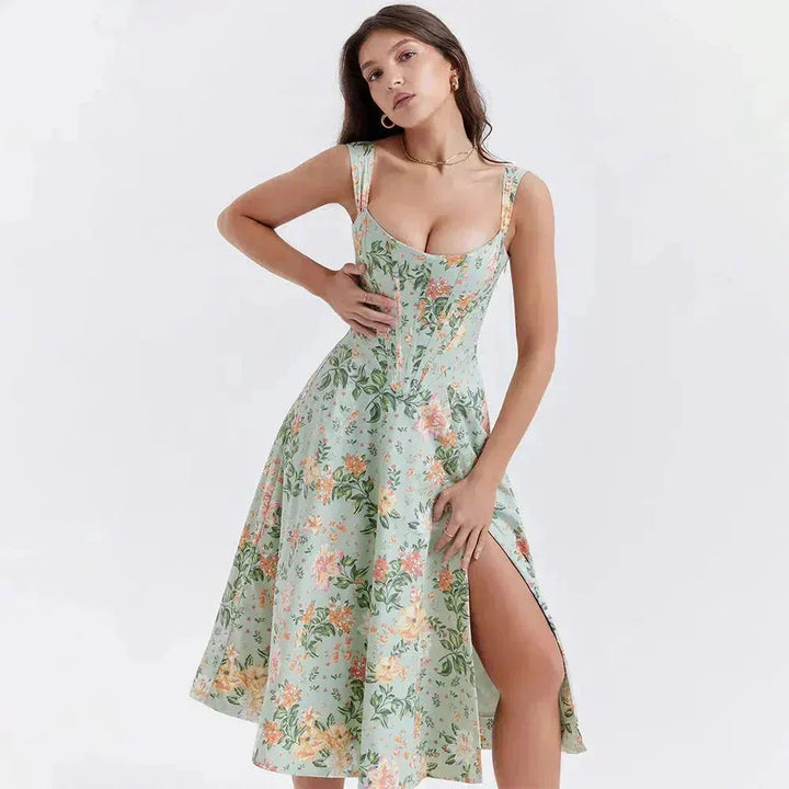 Freya - Corset-Style Floral Midi Dress