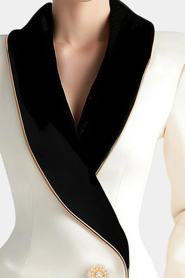 Bertille White Asymmetrical Blazer with Contrasting Lapels
