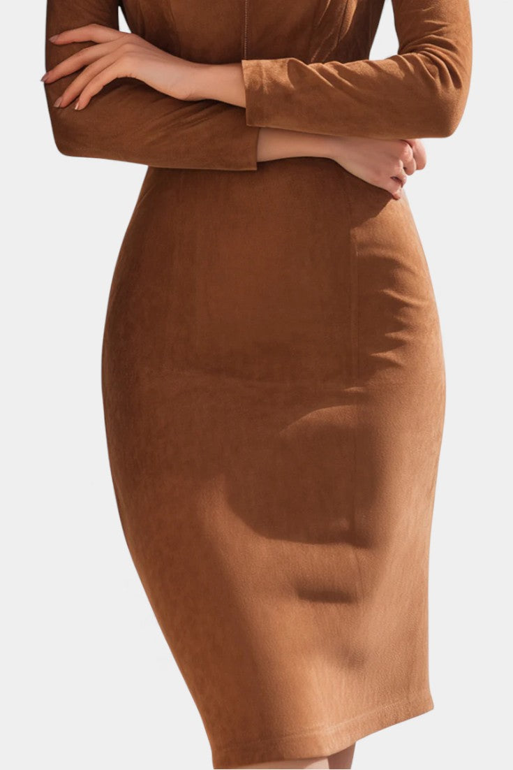 Charlène Caramel Suede Zip-Up Dress