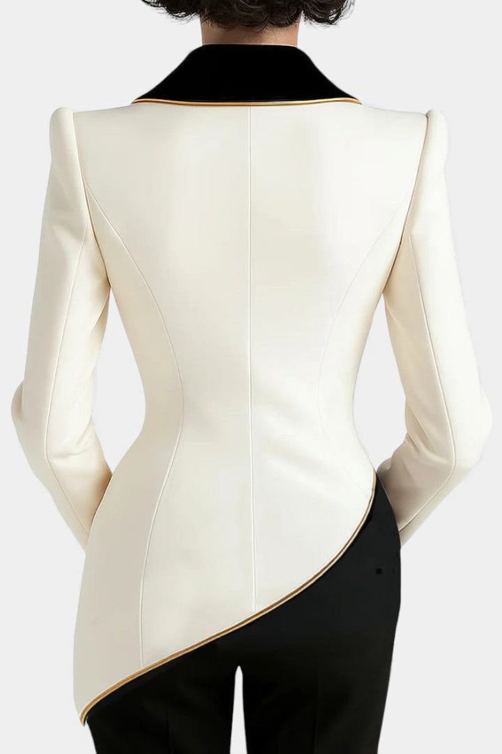 Bertille White Asymmetrical Blazer with Contrasting Lapels