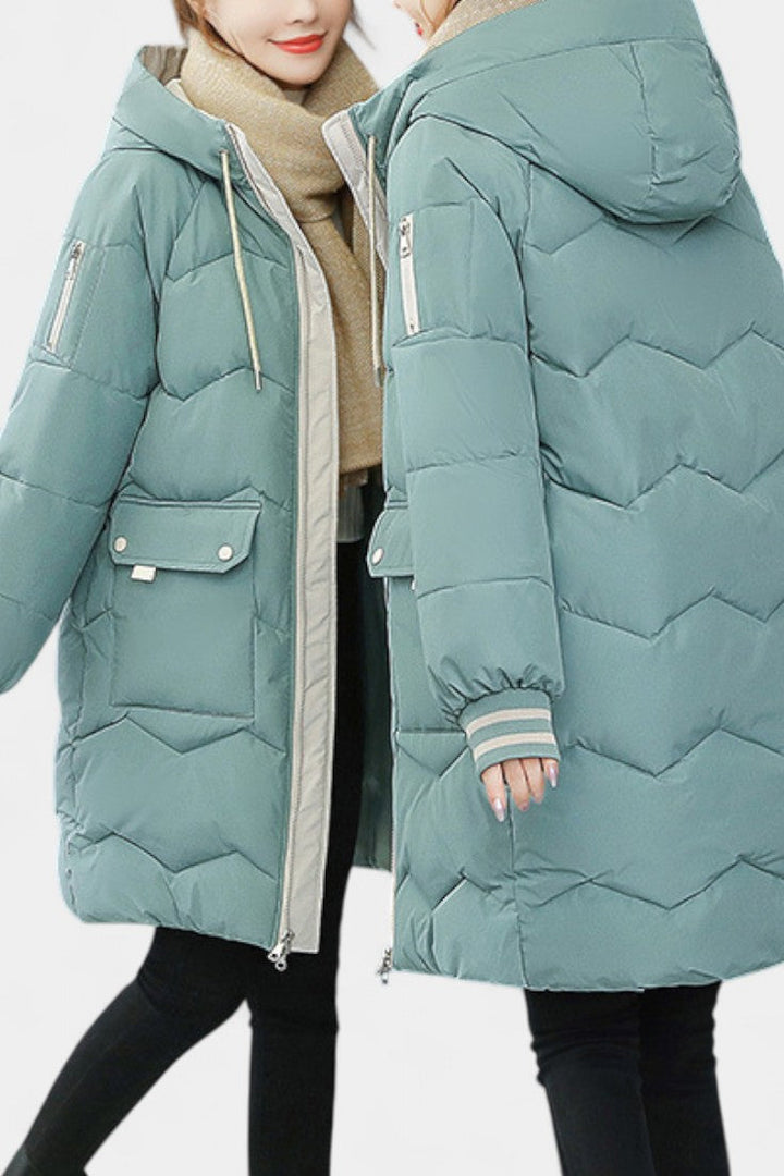 Bella Hooded Quilted Coat with Zipper Fastening
