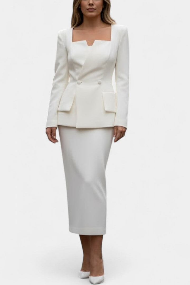 Ediline Blazer Set with Square Collar and Flowing Long Skirt