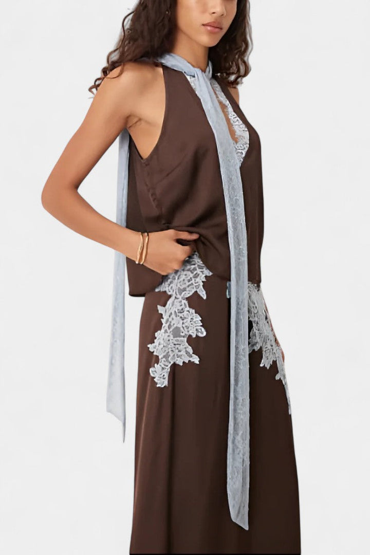 Elvira Coordinated Set Featuring Contrasting Lace Accents