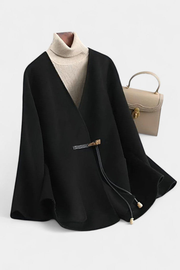 Brunaelle Striped Accent Drawstring Cape Coat in Relaxed Fit