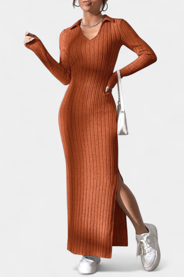 Elidia V-Neck Maxi Dress with a Tailored Fit