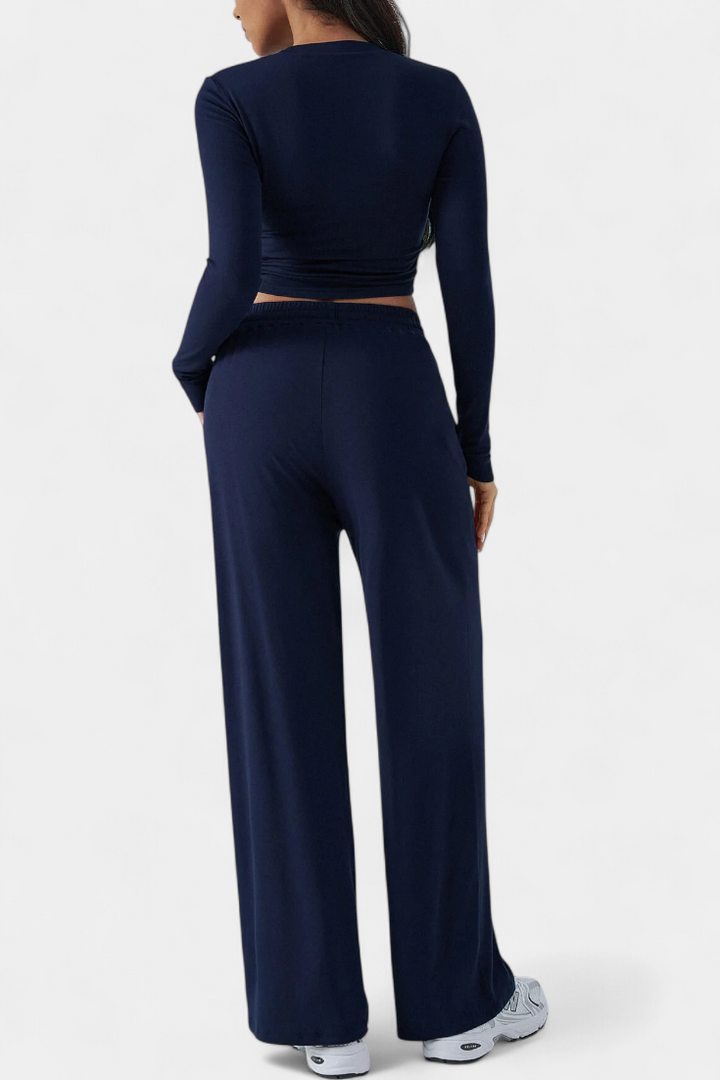 Celaen Elastic-Fit Viscose Yoga Set with Round Neck