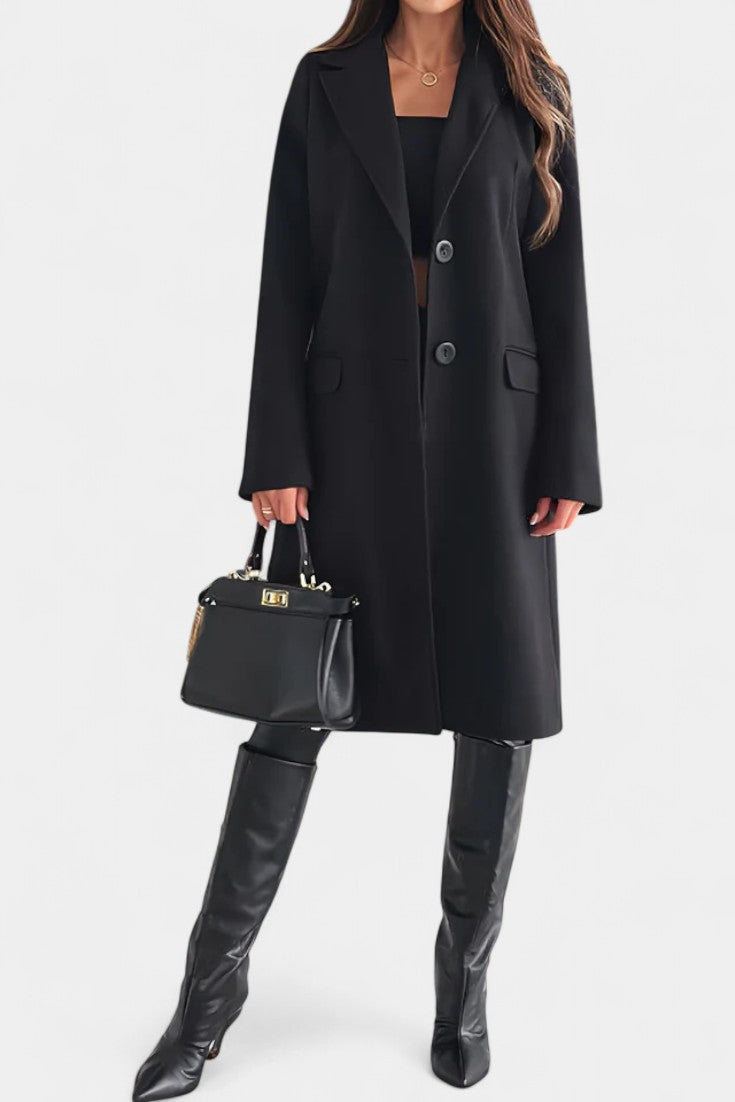 Armande Mid-Length Coat featuring Single-Breasted Button Closure and Notched Collar