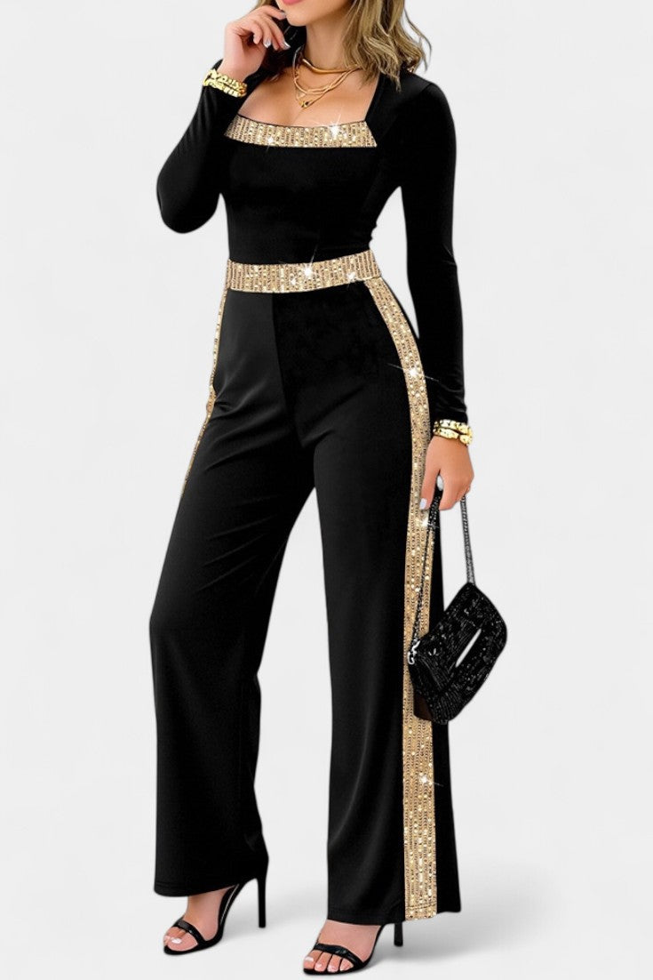 Cassiopéa Chic Sequin Jumpsuit with Back Bow Detail