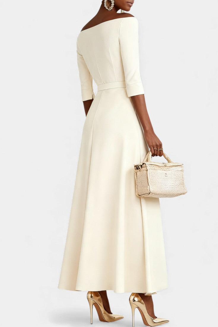 Meriya Off-Shoulder A-Line Dress with Short Sleeves