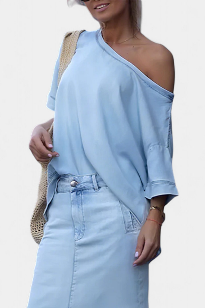 Apolonia Asymmetrical Denim Set with Long Skirt