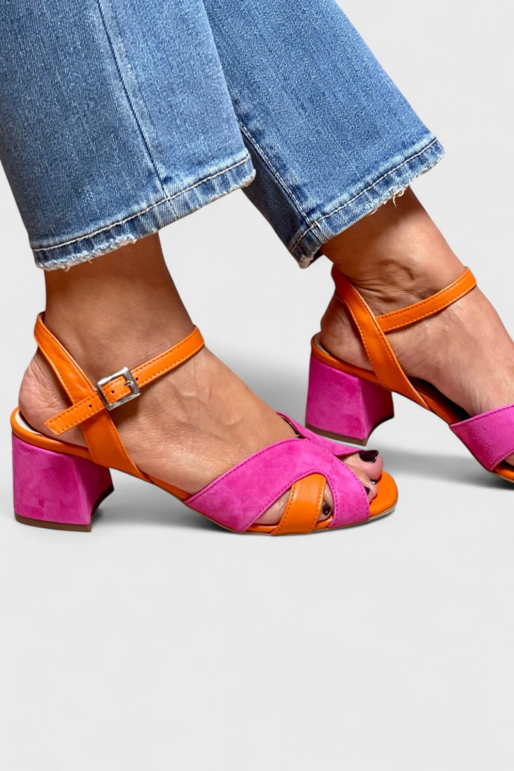 Bicolor Design Norma Block Heel Sandals