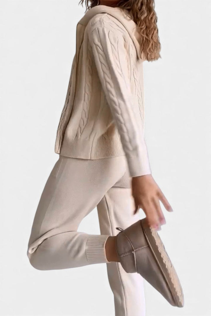 Perdita Cardigan & Twisted Jacquard Sweater Set - Casual Style