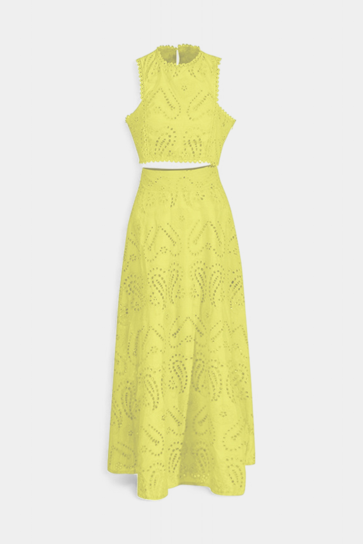 Danitza Floral Lace Two-Piece Set: Crop Top & Maxi Skirt