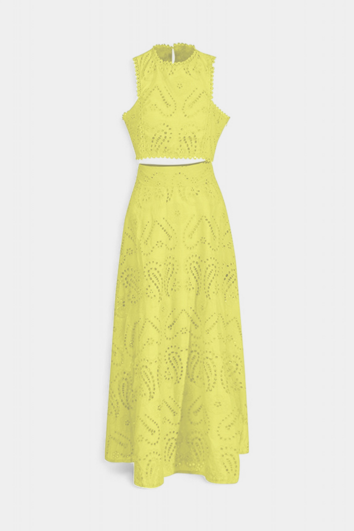 Danitza Floral Lace Two-Piece Set: Crop Top & Maxi Skirt