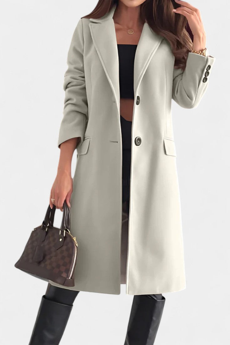 Armande Mid-Length Coat Featuring a Single Button and Notched Collar