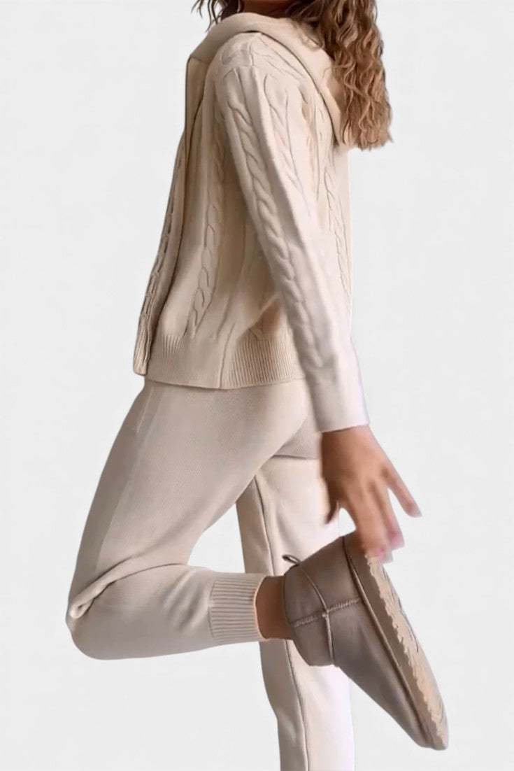 Perdita Cardigan & Twisted Jacquard Pullover Set - Casual Ensemble