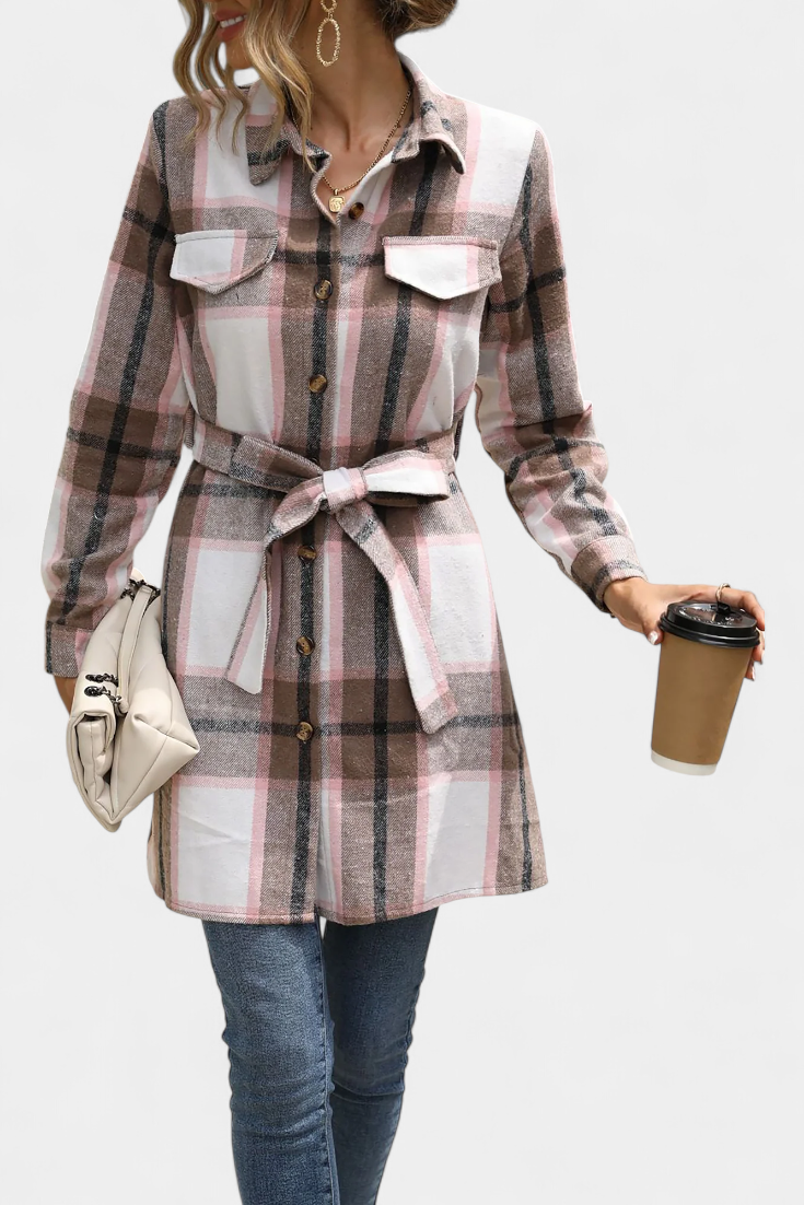 Masia Mini Check Shirt Dress Featuring Adjustable Belt