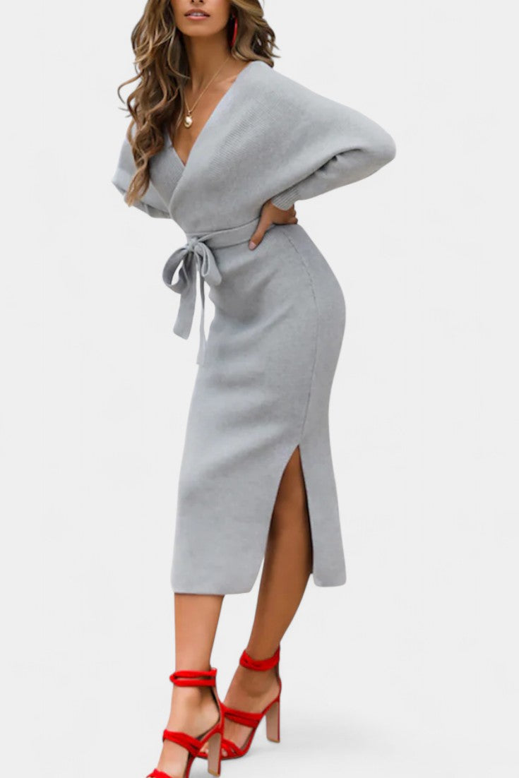 Coriselle Backless Knit Midi Dress with Lace-Up Detail