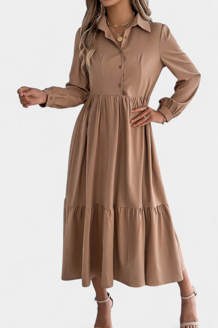 Jessica Long Button-Up Tiered Dress