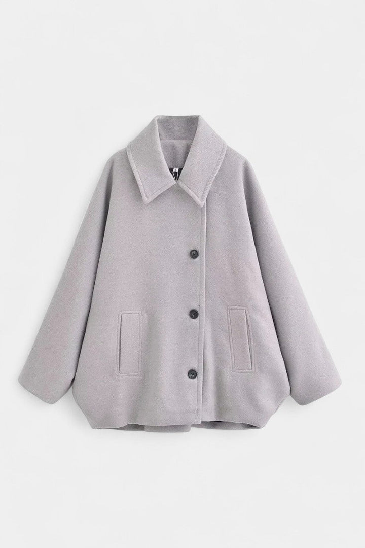 Ambreline Mid-Length Wool Batwing Coat featuring Notch Collar