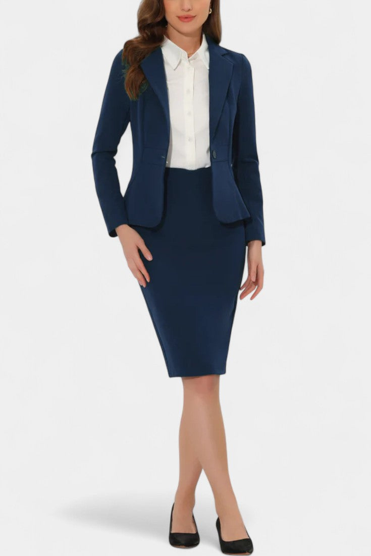 Komoren Chic Blazer and Pencil Skirt Ensemble with Notched Collar