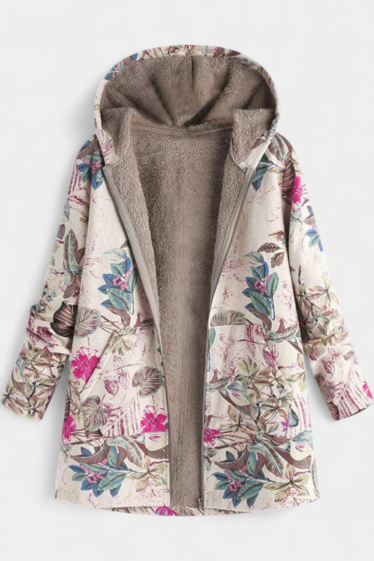 Winter Hooded Coat with April Floral Print