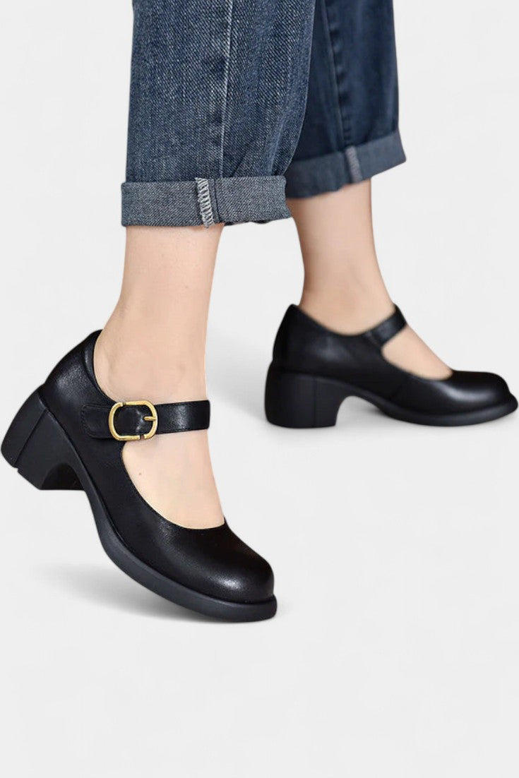 Agnes Mary Janes with Classic Round Toe and Square Heel Design