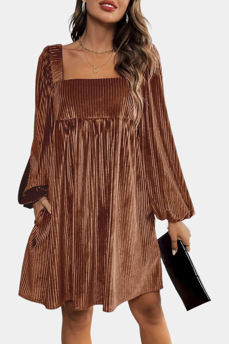Pleated Velvet Midi Dress by Adrenia