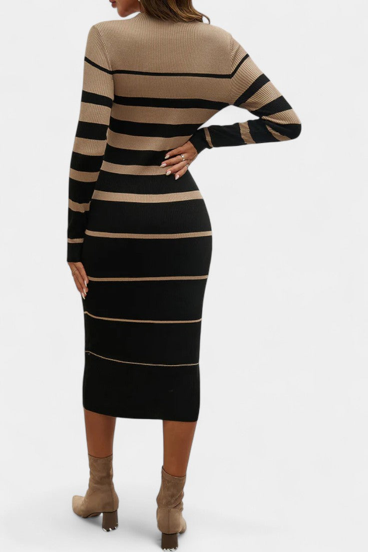 Azelyne Striped Knit Bodycon Midi Dress
